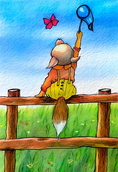 Fox Boy Playing in the Farm 🦊🦋 art colorpencilsdrawing drawing illustration pencildrawing sketch watercolor