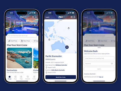 P&O Australia Refresh - App Concept app app design blue brand clean cruise cruise app design holiday map mobile app product design revamp ship simple ui ui design user interface ux ux design