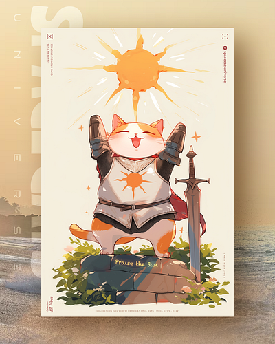 Solaire of Astora ai branding cat daliy design illustration poster print