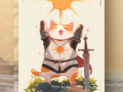 Solaire of Astora ai branding cat daliy design illustration poster print