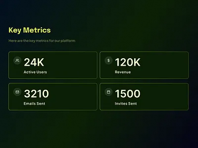 Key metrics UI cards gradient icons key landingpage layout metrics neon statistic theme ui ux visual