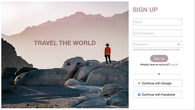 Sign Up page UI design for travel website app design branding dailyui graphic design logo ui ui design website design