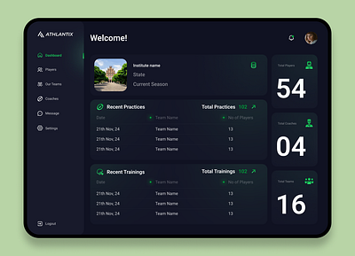 Sports Analytical Platform Dashboard View for Institutes animation branding dashboard dashboard design football landing page sports analytical platform sports platform sports website design uiux web design website design