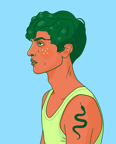 boy with snake tattoo digital illustration digital portrait illustration illustration art illustrator portrait vector illustration