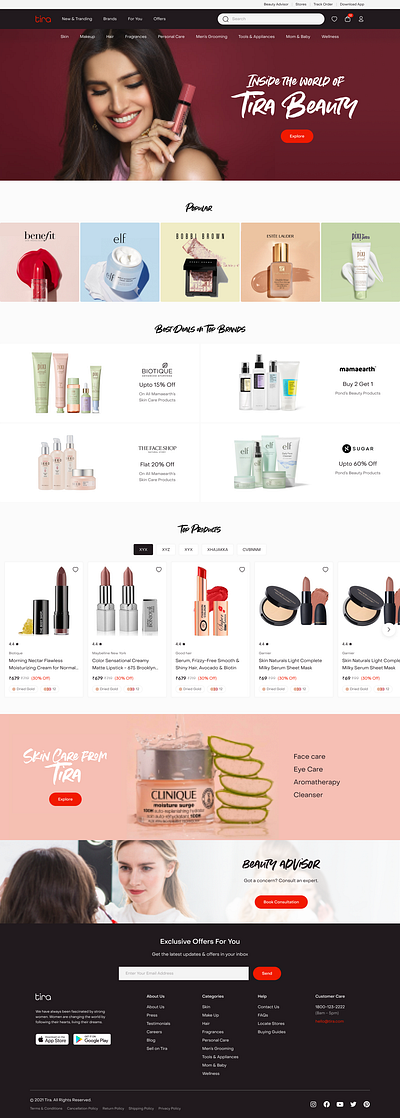 Ecommerce Webpage beauty beauty brands beauty products ecommerce landing page makeup tira ui ux visual design