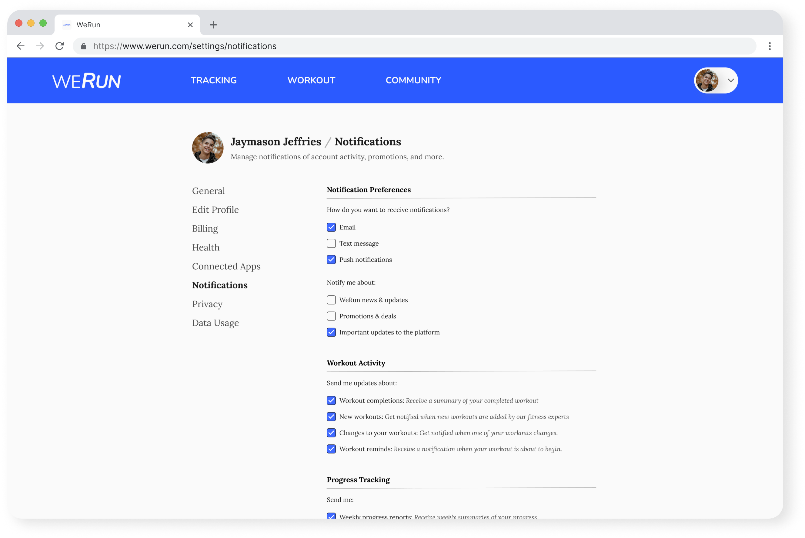 Website Settings dailyui design fitness notifications practice running settings ui ux