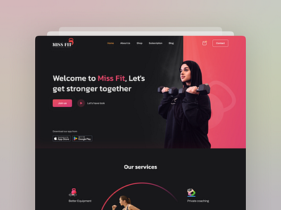 Gym Website Homepage Design - Missfit dark female fitness gym landing page ui ui ux ux web design webpage website design workout