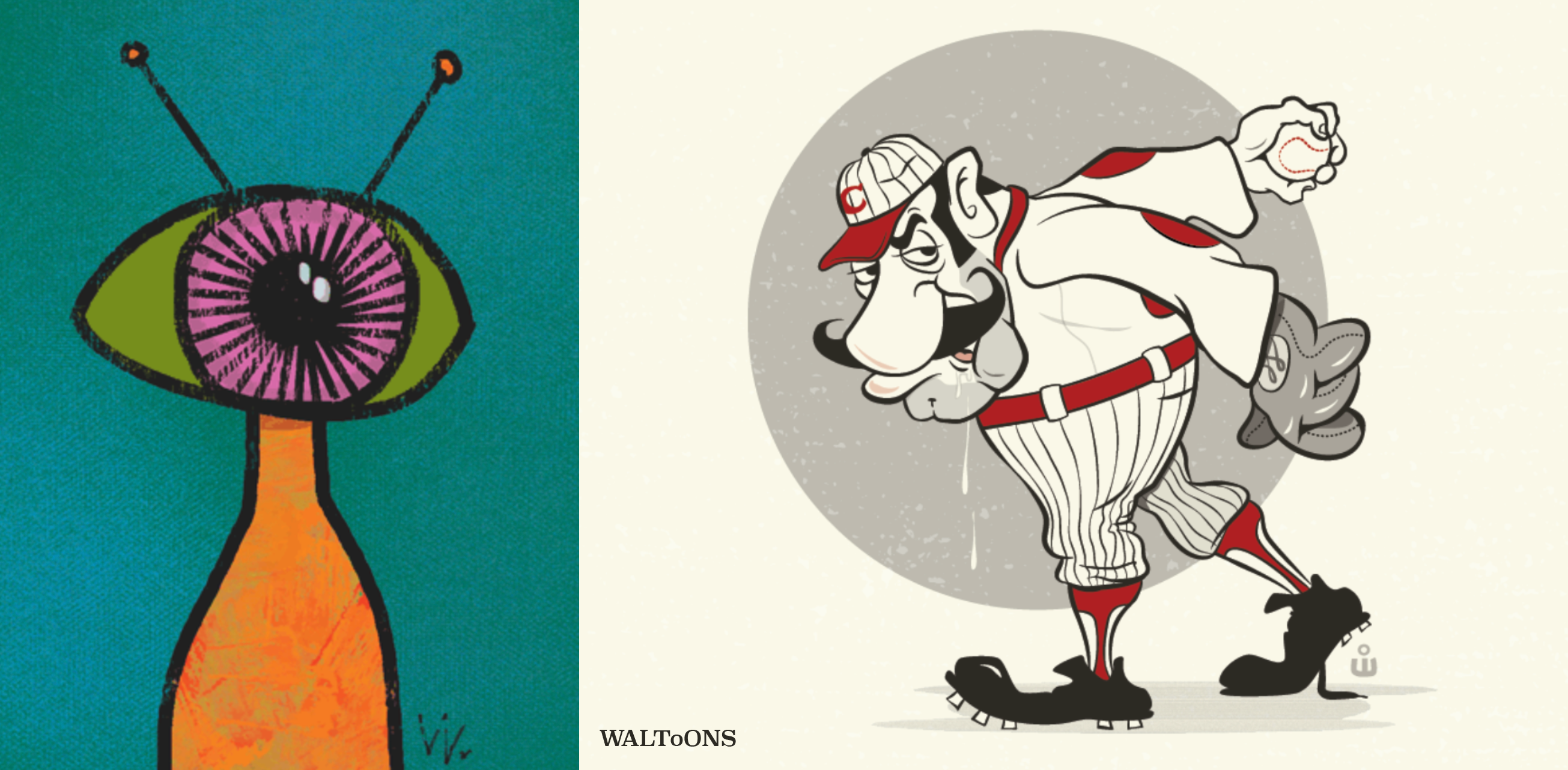 WALToONs Juxtaposed No. 7 advertising character alien baseball baseball player brand character cartoon cartoon illustration illustration juxtaposed juxtaposition mascot pictcher spot illustration waltoons