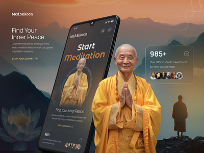 Med.Sukoon: The Responsive Meditation Website for Mobile Mockup branding designinspiration dribbble meditationapp meditationwebsite mobilemockup ui uiuxdesign webdesign