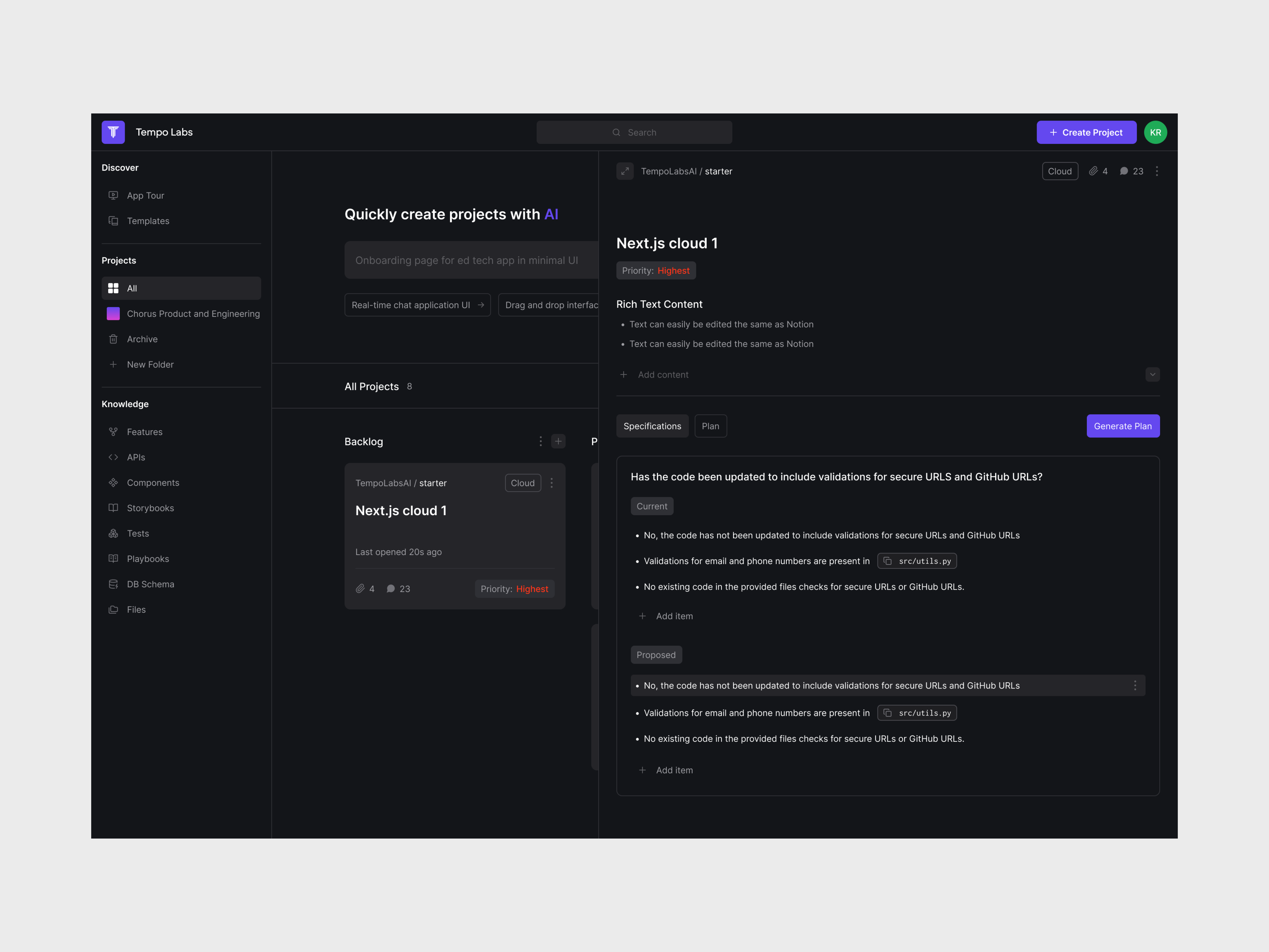 AI Coding Copilot - Kanban Board View ai copilot coding copilot dark mode dev tools genai kanban kanban board product design project management saas startup task management text editor ui ux visual development
