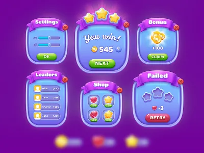 Purply - Game UI Assets assets casual game game art game assets pop up set