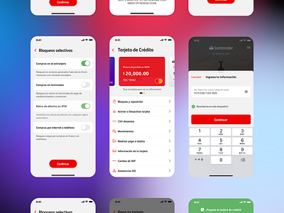 SuperMóvil animation app bank banking cards credit card ios list mobile santander slider switch turn off turn on ui