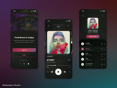 Music Player UI For Mobile App album app audio challenge dark app interface mobile music player playlist song ui ux