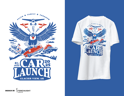 Design for Car Launch 4th of july alaska blue car launch eagle july 4th red red white and blue shirt design shirt designer shirt illustrator tshirt design tshirt designer tshirt illustration tshirt illustrator white