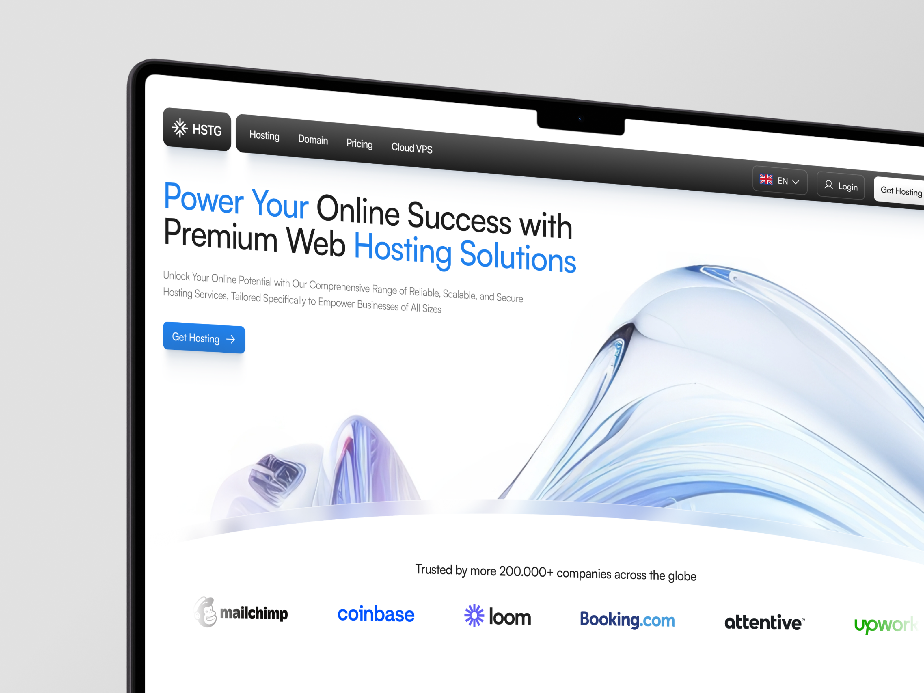 HSTG - Web Hosting Landing Page b2b b2c clean cloud cloud computing company profile domain hosting hosting service hosting web landing pafe saas server tech web web design web hosting web3 website website design