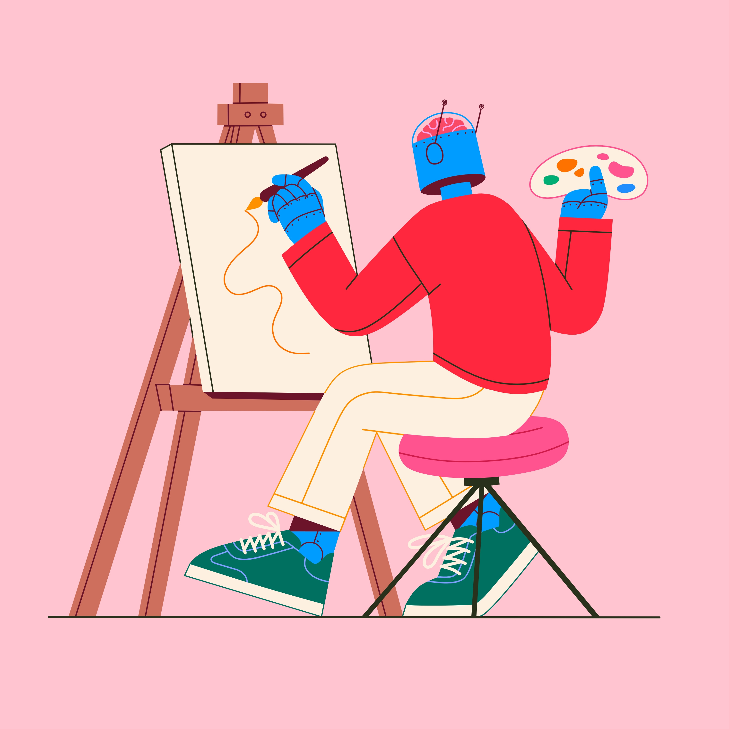 Robot as an Artist art artificial intelligent artist drawing graphic design illustration painting robot vector illustration