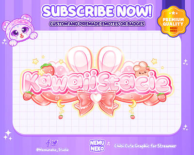 🍓CUSTOM VTUBER LOGO TEXT🍓 animation brand identity branding chibi emotes custom design cute emotes design graphic design illustration logo twitch emotes vtuber logo text