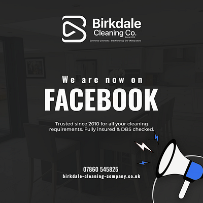 We are now on Facebook Post | Cleaning Service Company branding design graphic design logo