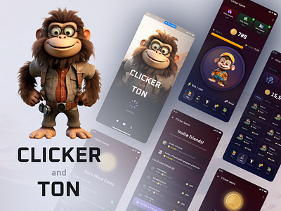 Clicker and Ton Game app design art work branding character design clicker game design graphic design hamsterkombat motion graphics product design tapper gaem ton game ui ui ux ui design uidesign uiux w coin