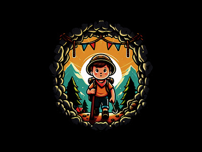 Adventure Cave with a little boy vector logo illustration adventure animation app book cover boy branding cover page design game graphic design horror illustration kids logo movie print story vector