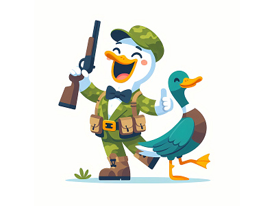 Hunter Duck vector illustration app baby bird book cover branding cover design duck fun funny game graphic design hunter illustration kids logo soldier vector