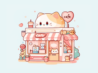猫咪咖啡馆日常更新 design illustration ui 插图 插画 线稿插画 设计