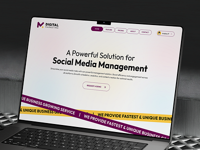 Social Media Management Web Ui- Landing page digitaldesign figma landingpage new social media management socialmedia ui uiux websitedesign webui