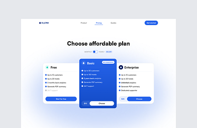 DryCRM | Pricing page blue blurry design landing pricing tiles ui ux