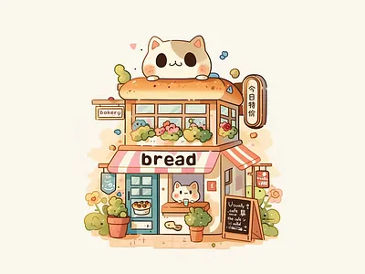 猫咪的面包房开始营业啦~4/15 design illustration ui 插图 插画 线稿插画 设计
