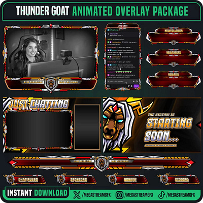 Thunder Goat Stream Overlay Package - Overlay for twitch goat character