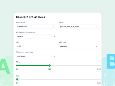 AB test modal / Analysis ab test analysis calculate create crm input modal window progress bar saas