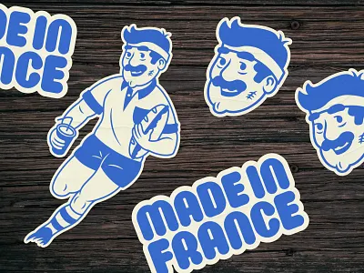 Made in France - Logo and Mascot badge branding design graphic design illustration lettering logo logo logotype made in france mascot design mascot design sticker mascot rugby restaurant branding restaurant identity rugbyman sandwich identity sandwich shop typography vector