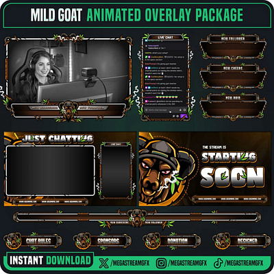 Chill Goat Stream Overlay Package - Overlay for twitch animated screen