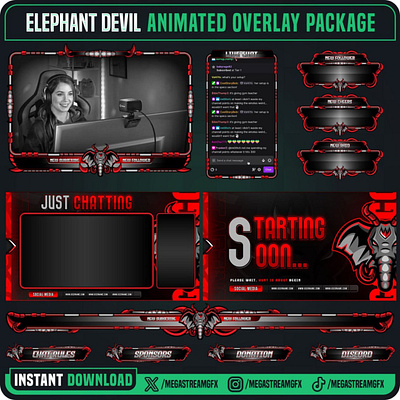 Devil Elephant Stream Overlay Package - Overlay for twitch elephant graphic