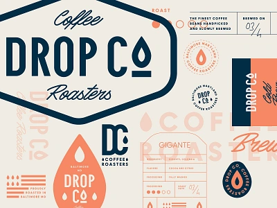 Coffee Branding / Drop Co branding branding design coffee coffee branding coffee packaging coffee shop coffee shop branding cold brew drink drink branding drink packaging emblem espresso icon label logo monogram packaging packaging design pattern