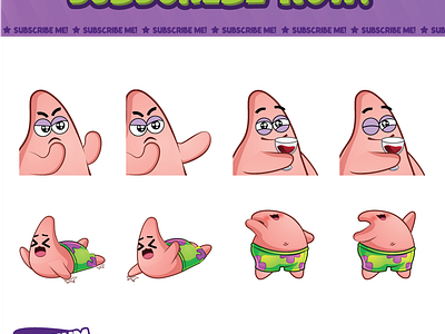 Custom Patrick Star Emotes for Twitch, Discord By Hachiko Art design discord emotes facebook emotes hachiko hachiko art illustration kick emotes loyalty badges patrick spongebob sub badges sub emotes twitch emotes youtube emotes