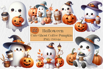 Cute Ghost Coffee Pumpkin Halloween spooky