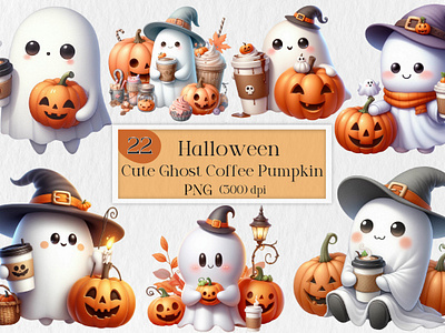 Cute Ghost Coffee Pumpkin Halloween spooky