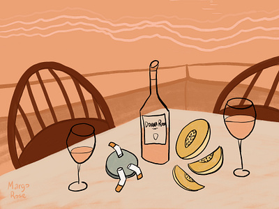 sunset advertising branding concept art drawing editorial food illustration naive picnic sketch still life summer sunset wine