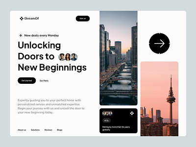 DreamOf - Real estate landing page buildings design figma graphic design graphics hero illustration images landing navigation new real estate ui ux