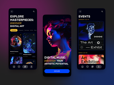 Digital Art Mobile App app app design art colorful design digital art gallery mobile app mobile design nft nftapp social media ui ui design uiux user interface ux
