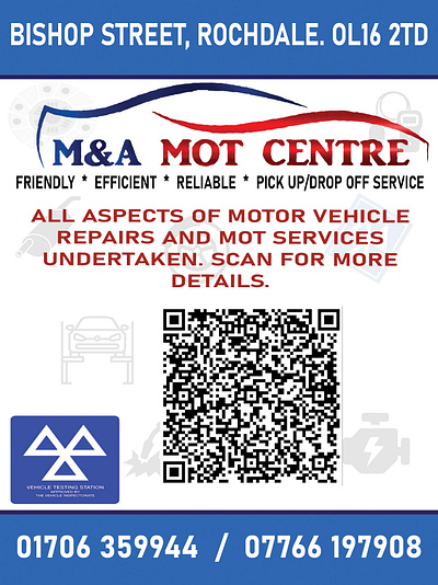 M&A MOT Centre Leaflet branding graphic design leaflet design seo social media web design