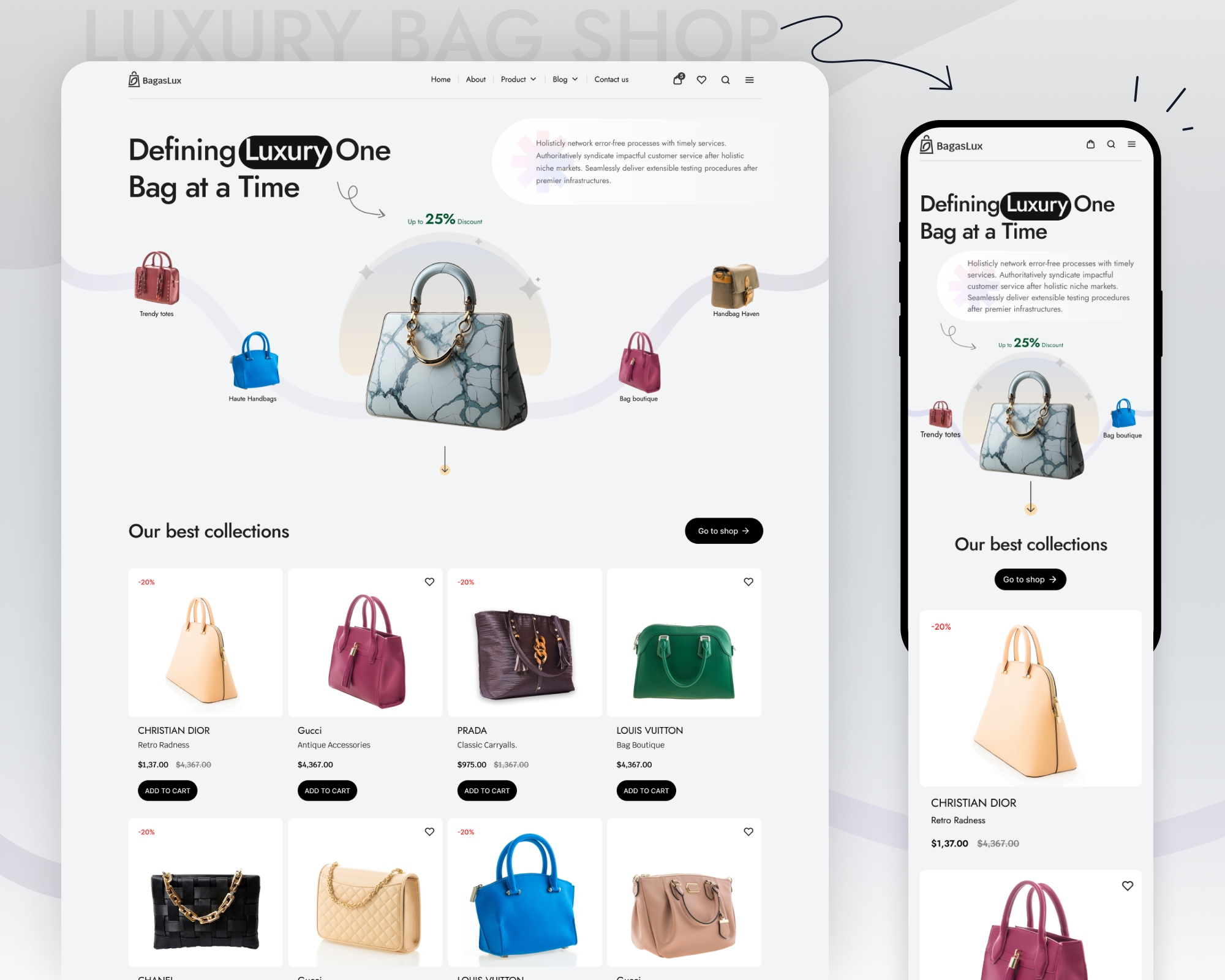 BagasLux - Ecommerce Luxury Bag Shop bag figma girl bag landing page luxuary shop trend