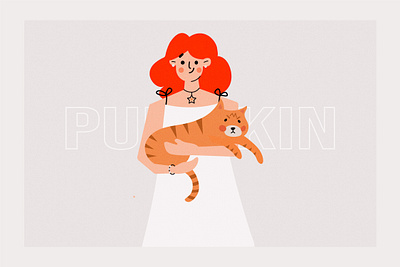 A Grumpy orange cat animal cat design girl human illustration orange portrait