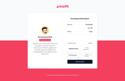 Moth - Payment Gateway with Cash Back algorand blockchain crypto cryptocurrency design gateway payment pink web