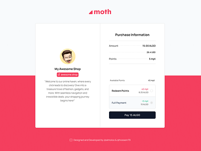 Moth - Payment Gateway with Cash Back algorand blockchain crypto cryptocurrency design gateway payment pink web