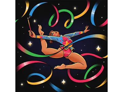 Turning gravity into a mere suggestion artistic character illustration digital illustration digitalpainting dynamic gymnastics illustration motion muti olympics parisolympics ribbons sparkle sportillustration stars texture