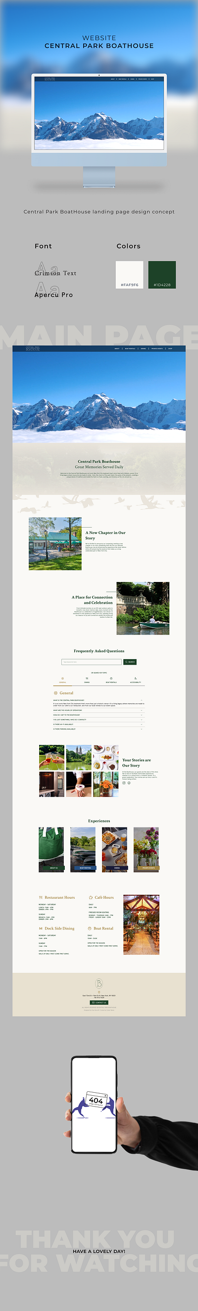 Central Park BoatHouse figma landing page restaurant ui ui design uiux user experience ux web design website design