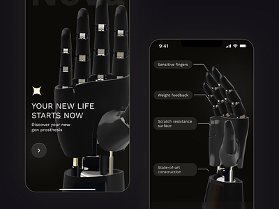 Bionic Nova Onboarding 3d dark design med medtech mode onboarding prosthesis render ui ux