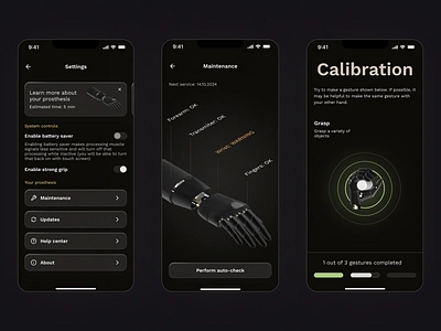 Bionic Nova Settings 3d dark design interface med medtech mode render settings tech ui ux